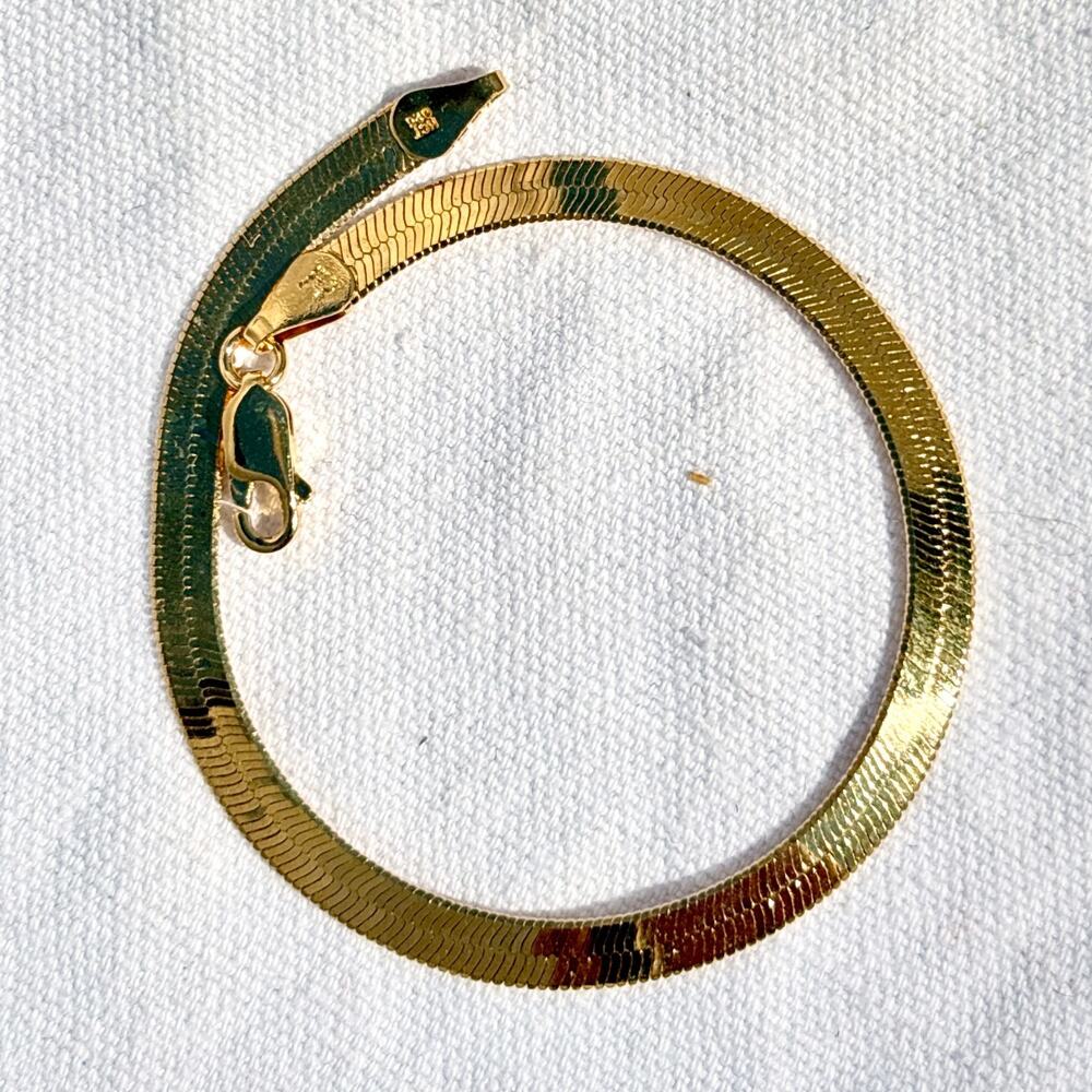 Vtg HCT 925 Sterling Silver Gold Plated Herringbone Bracelet 7.5" Italy 3/16" wd